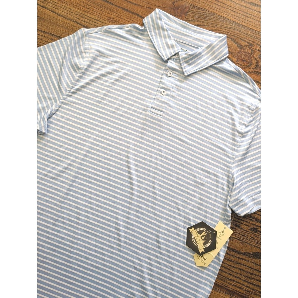 NWT Rorie Whelan Golf Short Sleeve Polo Shirt Blue Striped UPF 50+ Men's L